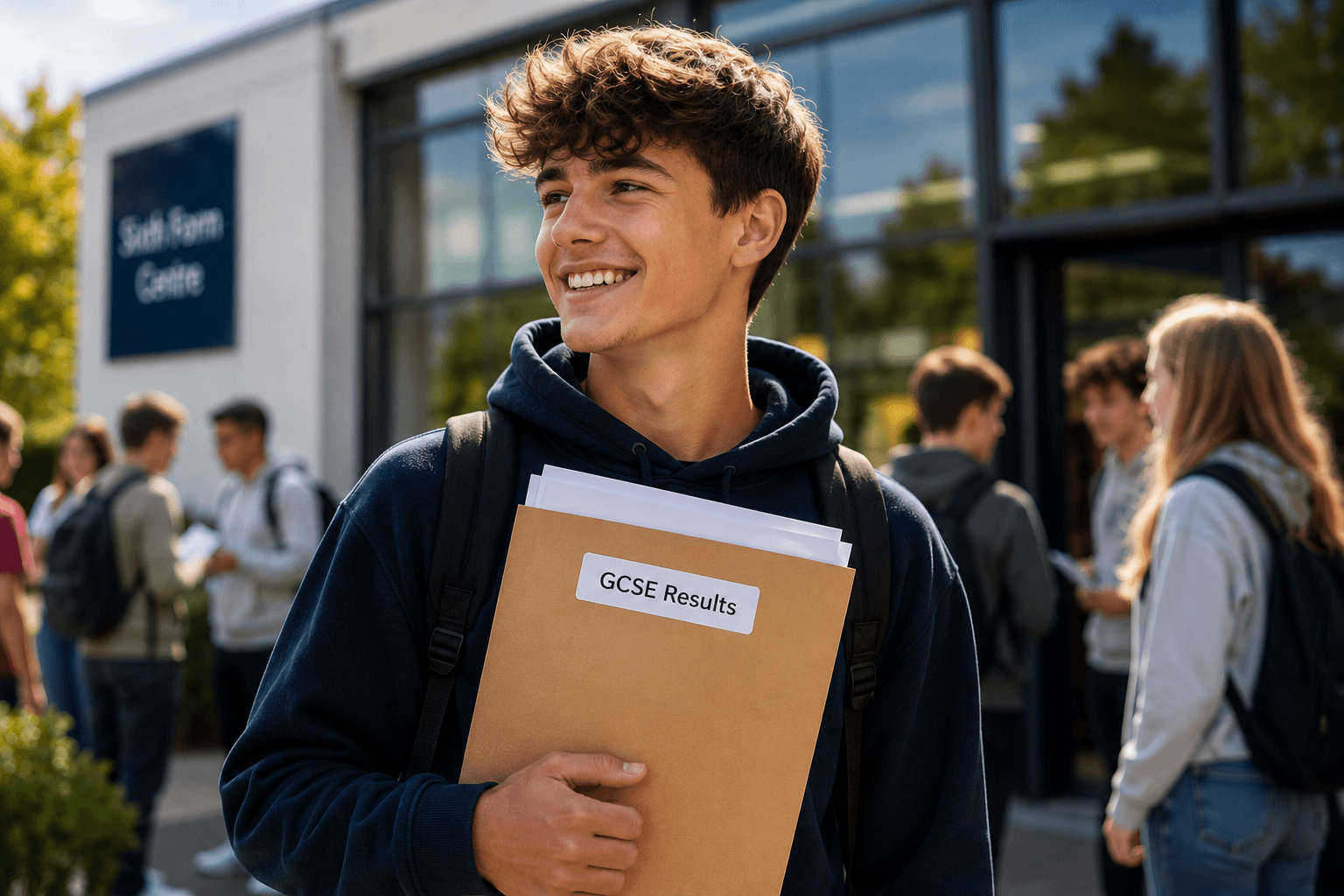 GCSE student holding a results folder after receiving online GCSE maths tutor support