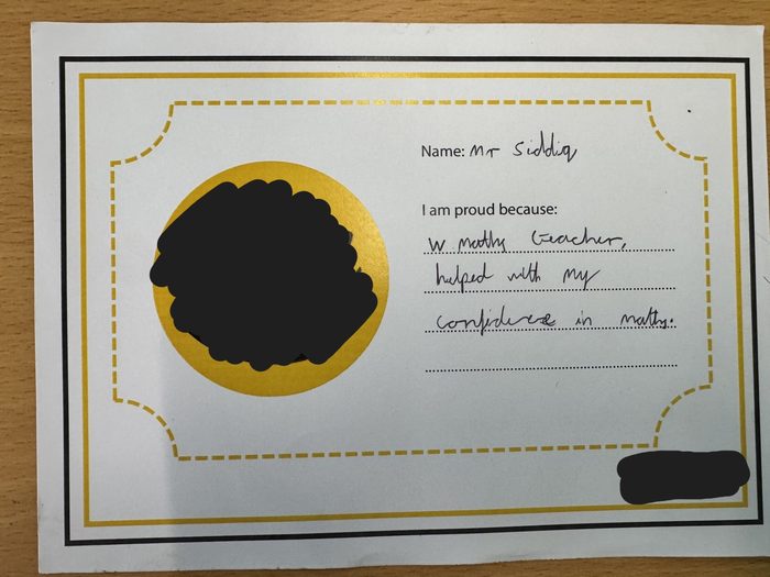 Redacted handwritten student feedback