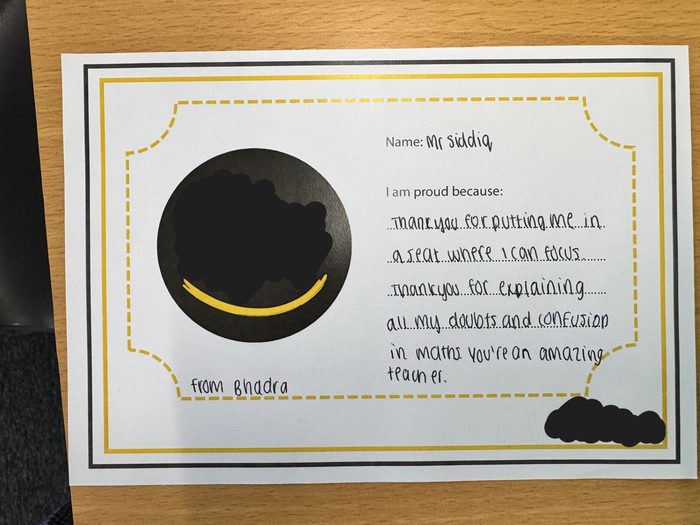 Redacted handwritten student feedback