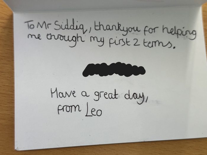 Redacted handwritten student feedback