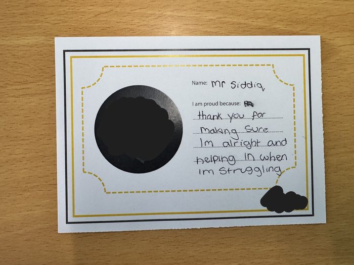 Redacted handwritten student feedback