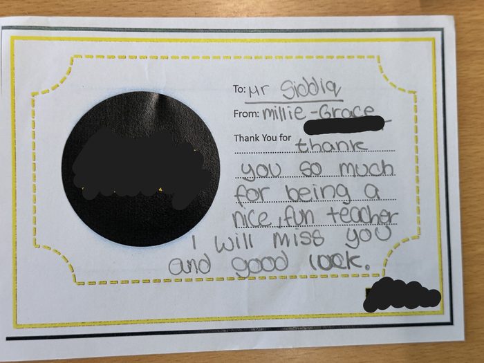 Redacted handwritten student feedback
