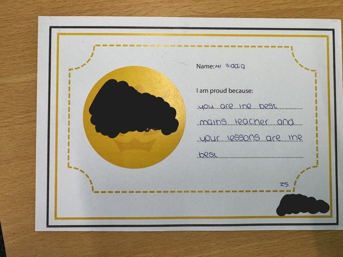 Redacted handwritten student feedback
