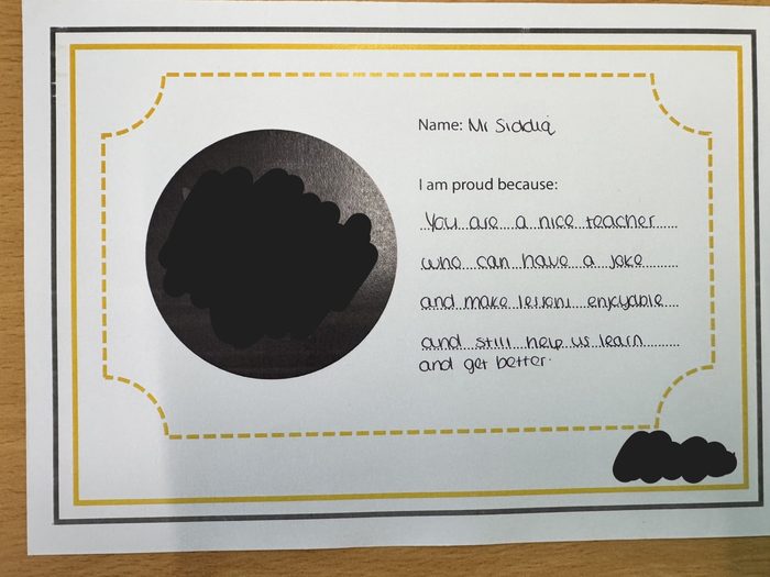 Redacted handwritten student feedback