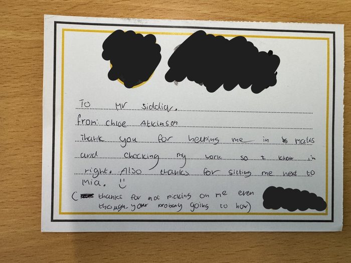 Redacted handwritten student feedback