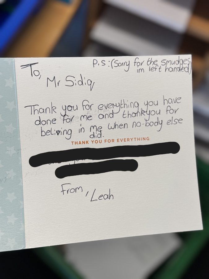 Redacted handwritten student feedback